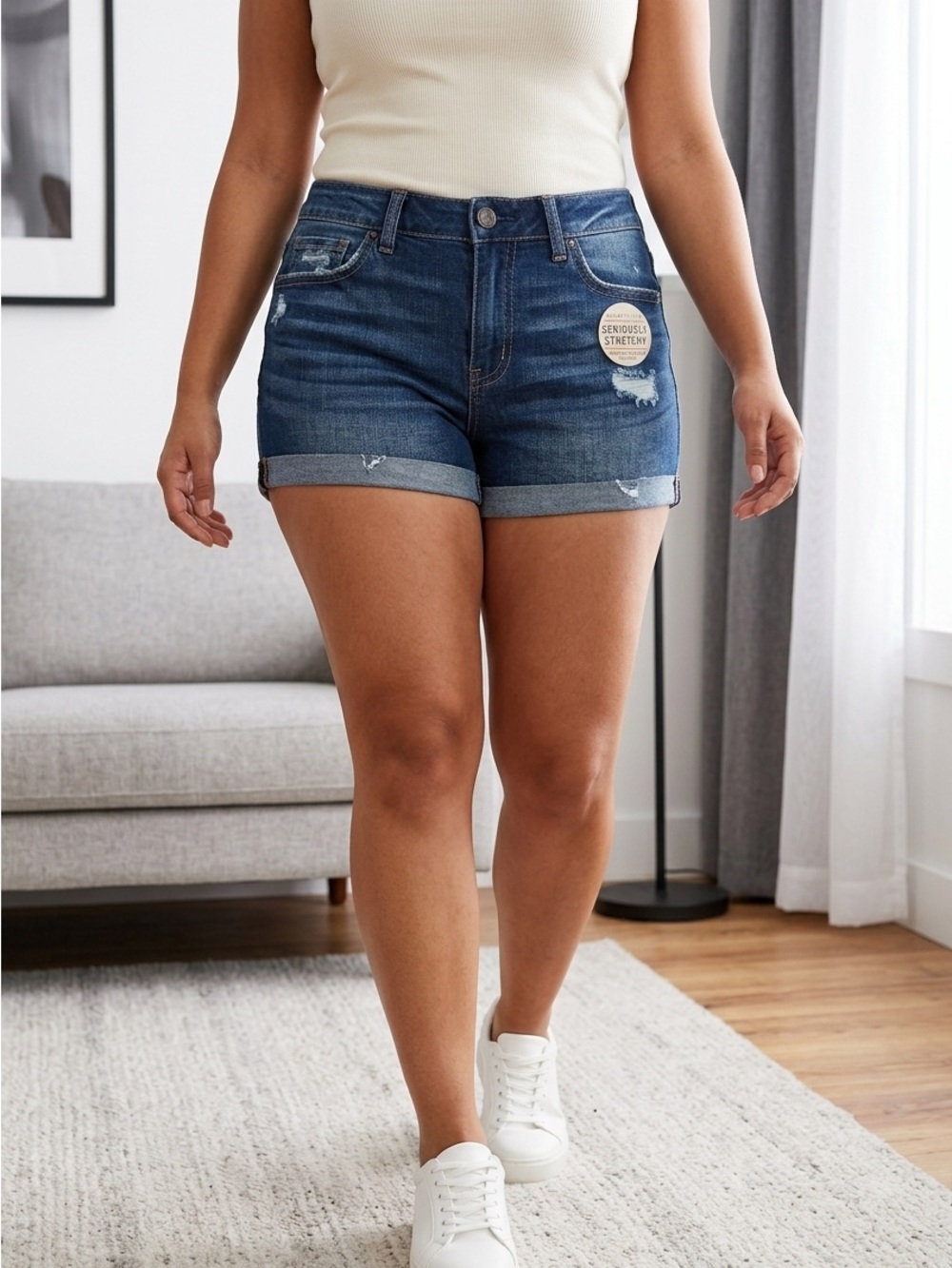 Aeropostale Dark Blue Rolled-Hem Jean Shorts